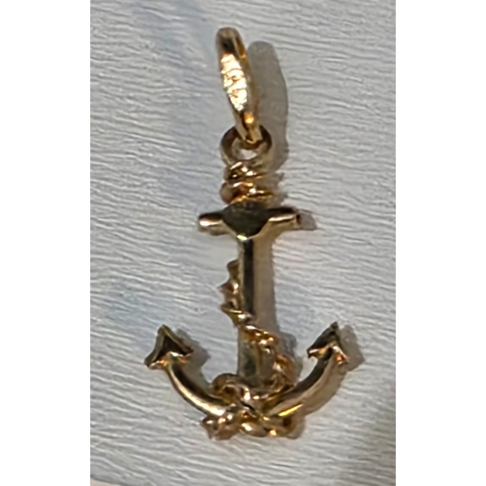 14K Yellow Gold Dainty Custom Nautical Anchor Ship Mariners Rope Pendant/Charm !